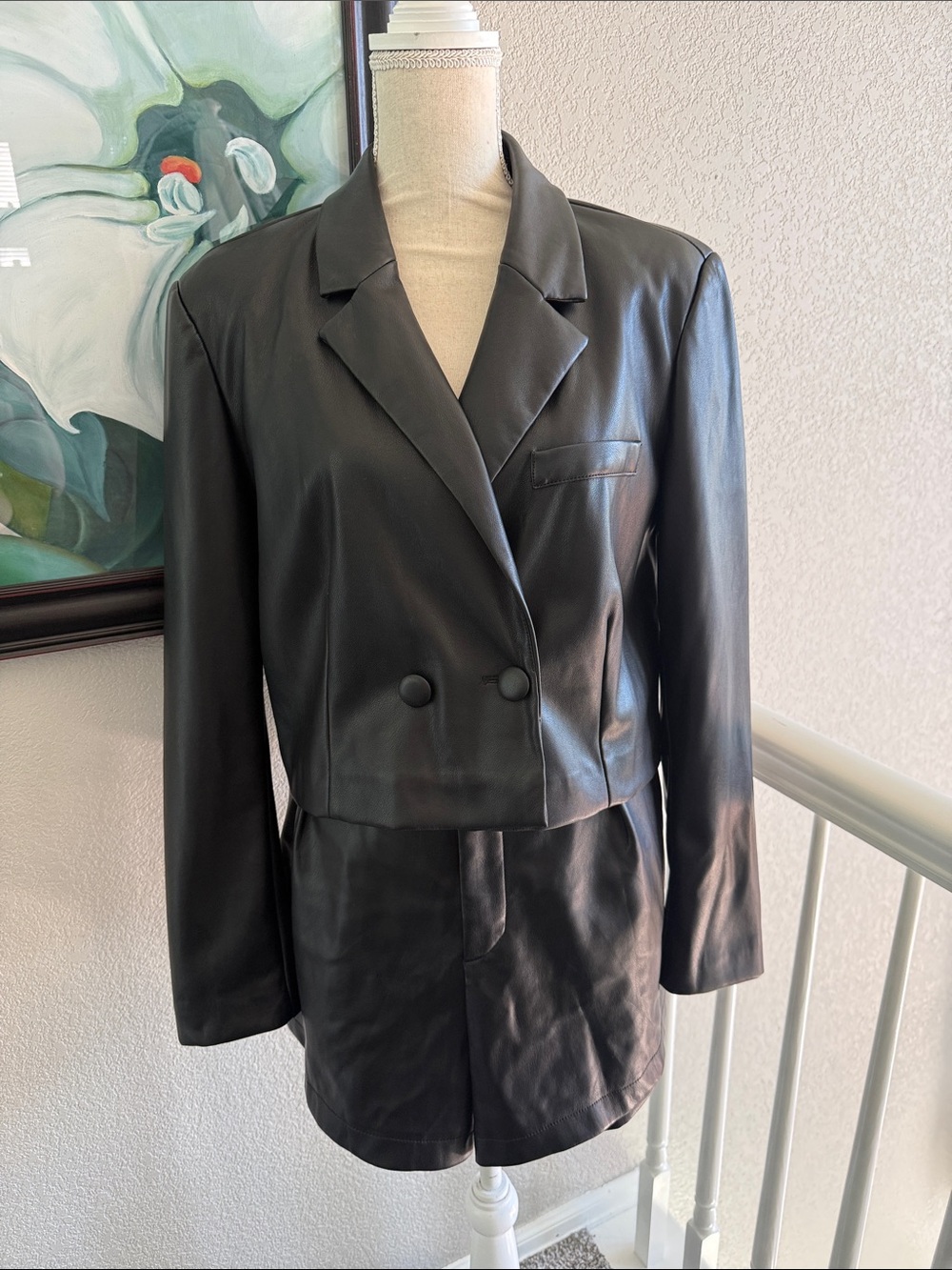 7 For All Mankind Faux Leather Cropped Blazer & shorts Set | Size L